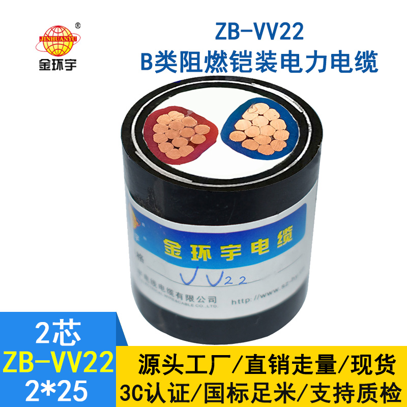 金環(huán)宇電纜 銅芯阻燃電力電纜ZB-VV22-2*25鎧裝電線